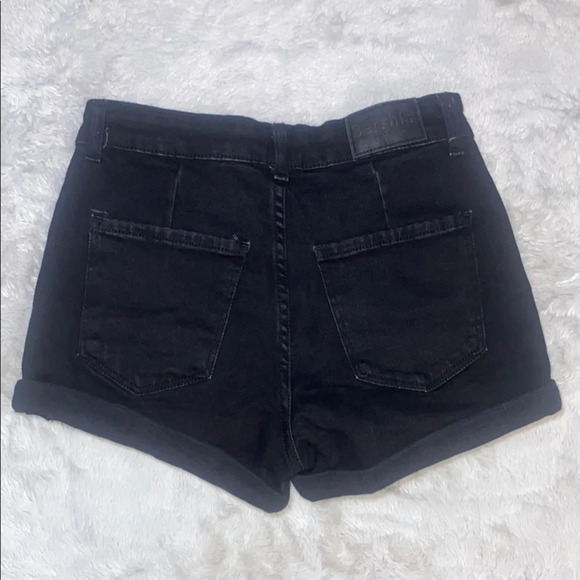 Bershka Black High-Waisted Jean Shorts Cuffed Hem - Picture 3 of 6